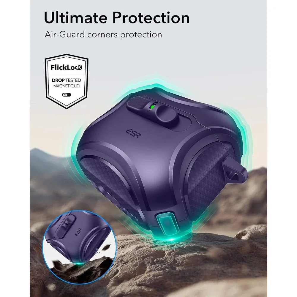 ESR AirPods 5 4 Case MagSafe Purple New Cyber FlickLock Rugged Protective Cover
